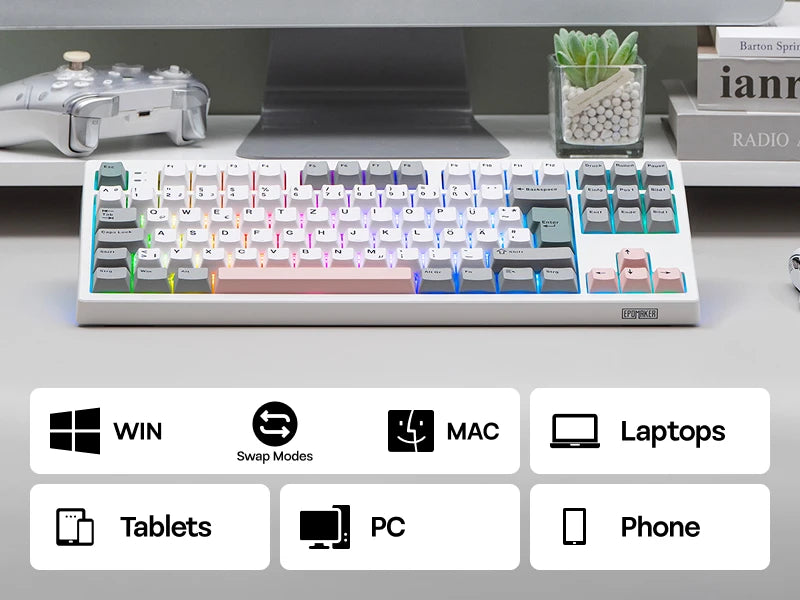EPOMAKER TH87 ISO-DE Tenkeyless TKL Layout Wired/Bluetooth/2.4 GHz Wireless Mechanical Keyboard with 10000mAh Battery for PC/Mac
