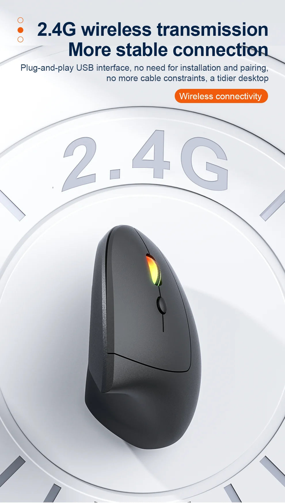 2.4G Bluetooth vezeték nélküli függőleges egér, újratölthető, ergonomikus, 1600DPI állítható gaming egér, 6 gombos, laptophoz, PC-hez és számítógéphez