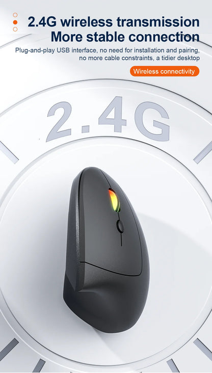 2.4G Bluetooth vezeték nélküli függőleges egér, újratölthető, ergonomikus, 1600DPI állítható gaming egér, 6 gombos, laptophoz, PC-hez és számítógéphez