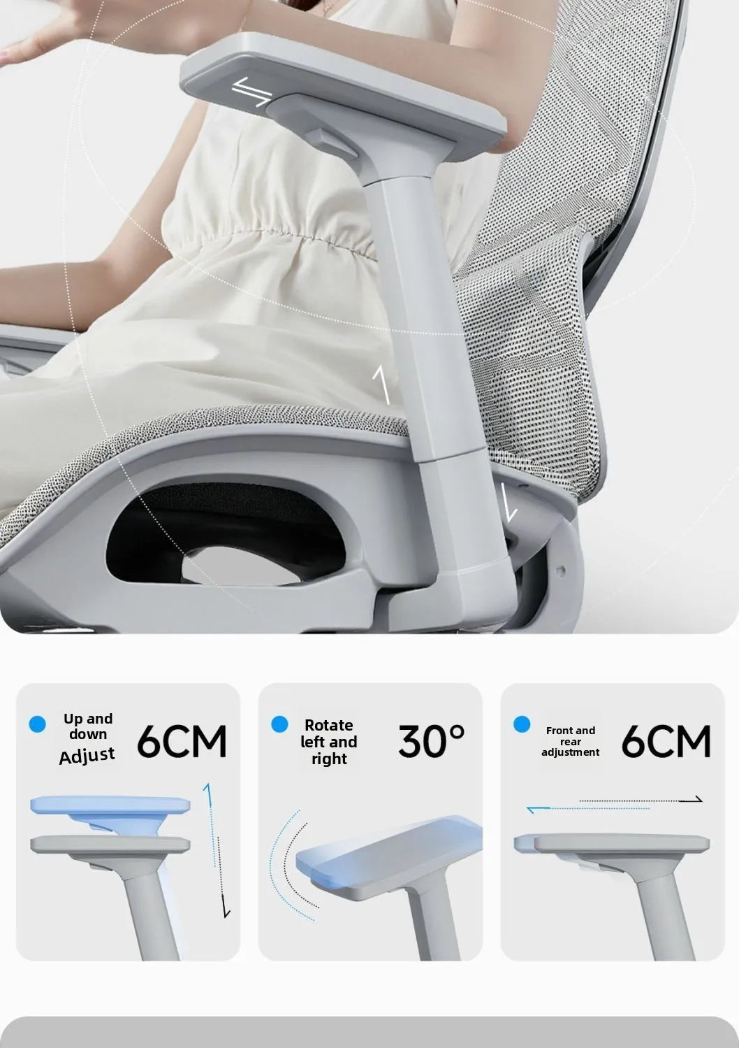Sedia da ufficio ergonomica in rete con supporto lombare 6D, sedia da computer con schienale alto, sedia da scrivania reclinabile regolabile con poggiapiedi