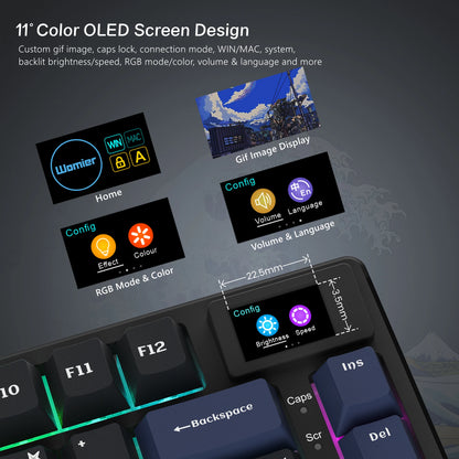 Teclado gamer Womier S-K80 com ecrã OLED a cores, teclado mecânico gaming hot-swappable com montagem gasket, teclado RGB personalizado