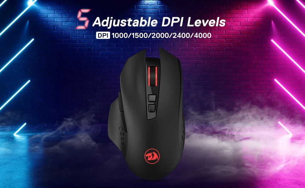 Brezžična gaming miška Redragon M656 Gainer, 4000 DPI, 2.4Ghz brezžična gamerska miška s 5 ravnmi DPI, 7 makro gumbi, rdeča LED-osvetlitev