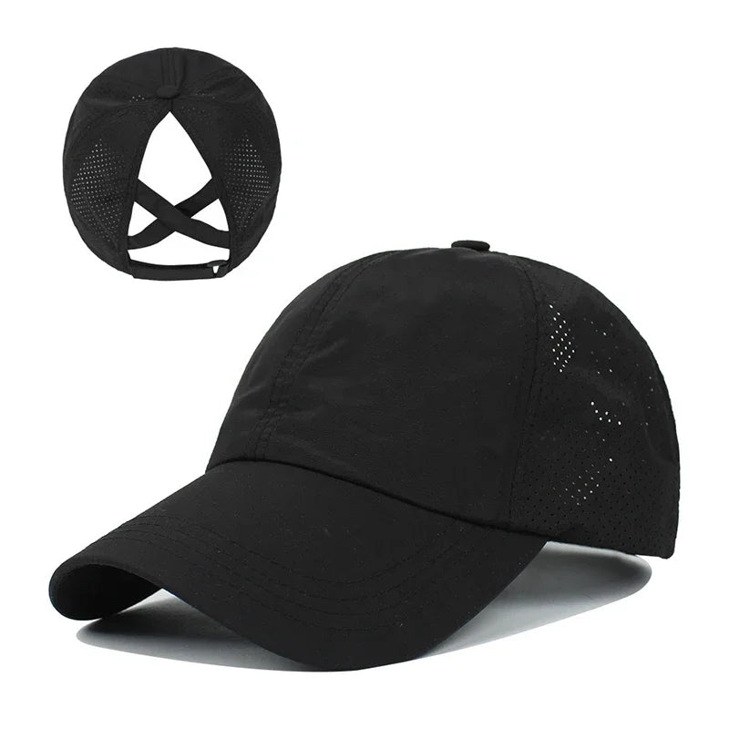 Women Summer Baseball Cap Solid Color Cross Ponytail Hat Quick-Drying Half-Hollow Men Caps Golf Wear Sport Leisure Hat 6 Colors