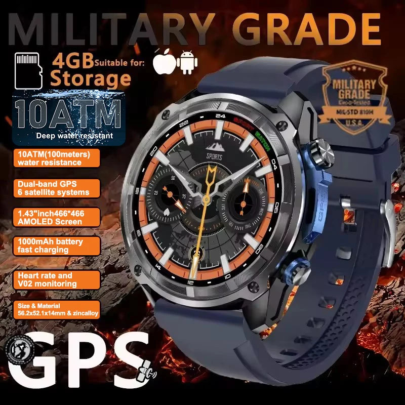 New Outdoor Precise GPS Map GNSS Smart Watch Men 10TM Waterproof 1000mAh Battery 170+Sport Mode Bluetooth Call AMOlED Smartwatch