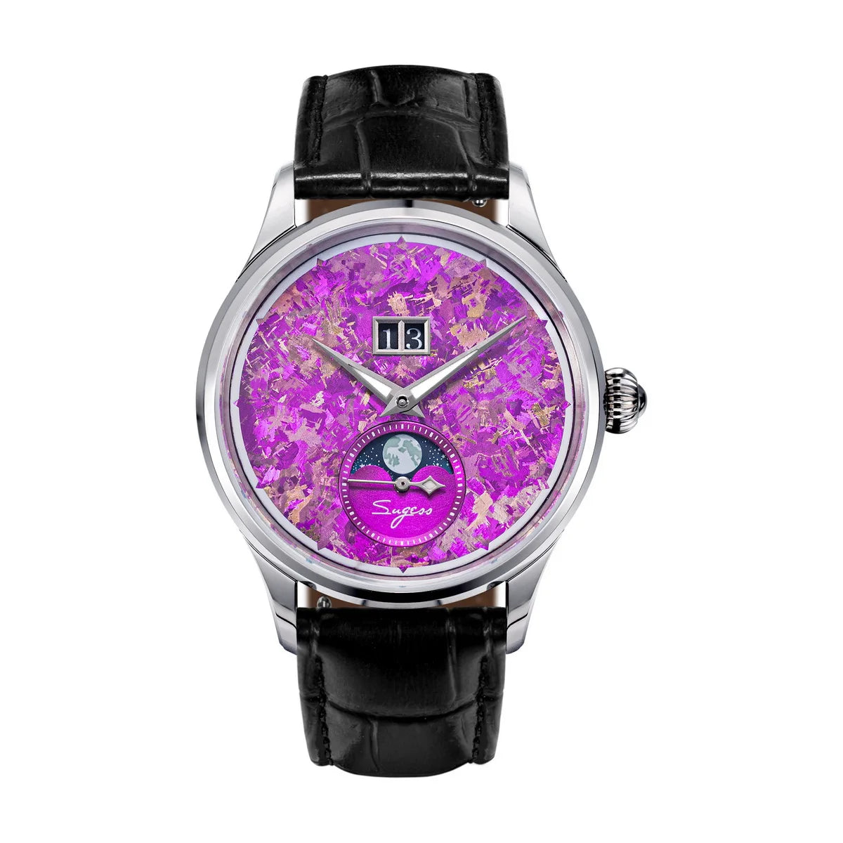 Sugess Watch of Men Moonphase ST2528 Movement Automatic Mechanical Wristwatches Waterproof Sapphire Crystal Titanium Dial S401