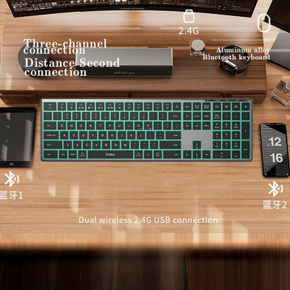 Backlight Bluetooth Keyboard Multi-Device Full Size Wireless Keyboard with Number Pad,Rechargeable Slim Multimedia Keyboard