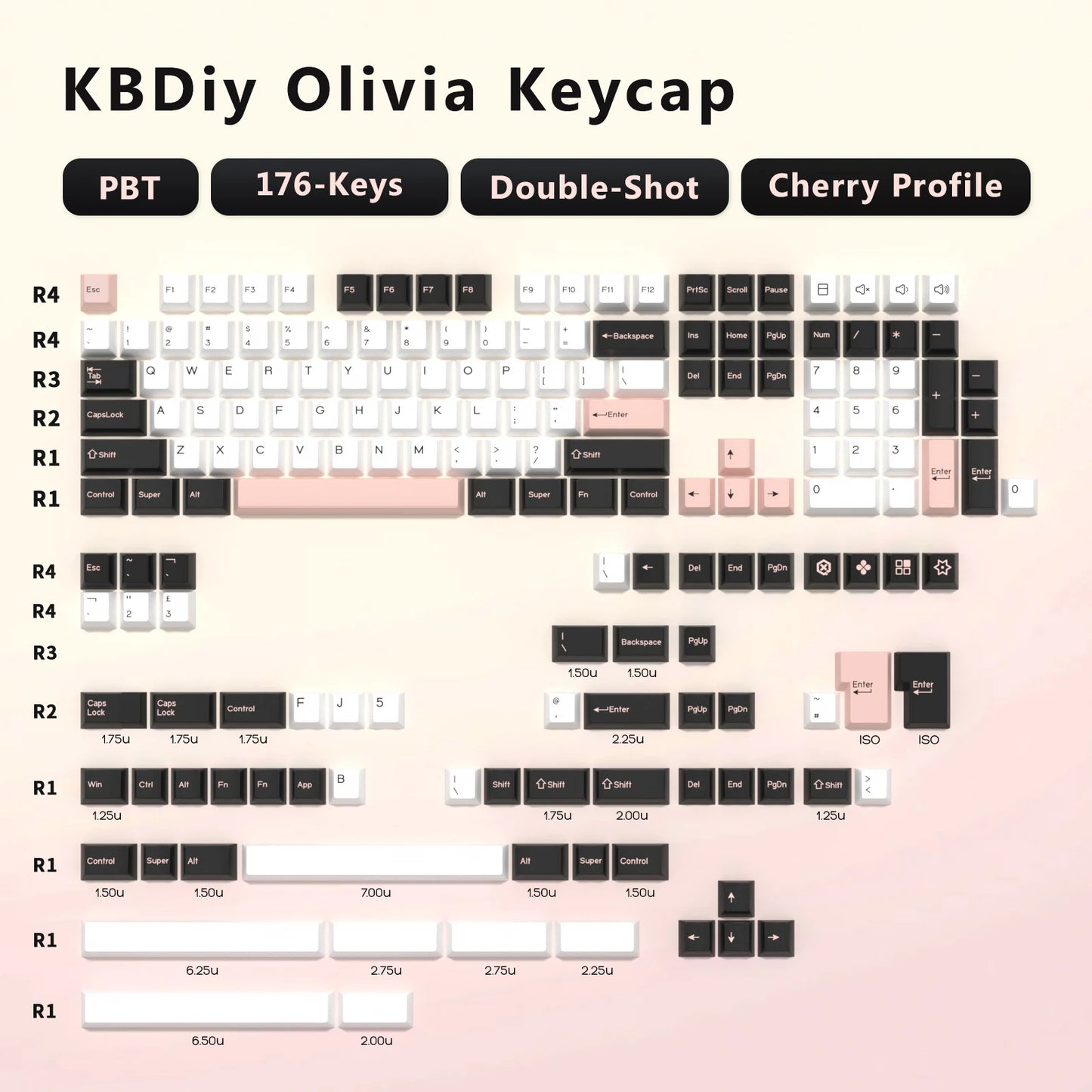KBDiy GMK Illusion Keycap Cherry Profile Double Shot PBT ISO Keycaps For Gamer Mechanical Keyboard Kit Gaming Point Retro Keycap