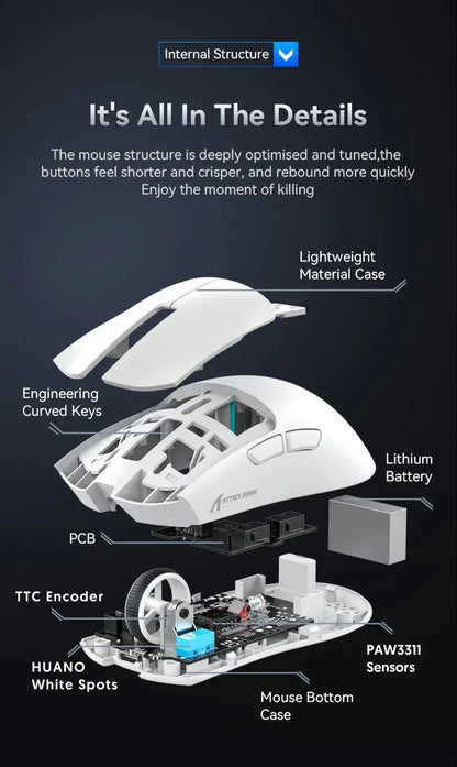ATTACK SHARK X11SE ultra lagani bežični gaming miš, životni vijek od 20Million ciklusa, PAW3311 Gaming, 22KDPI, 400IPS, 40G, 1KHz, 65 Hours, 30mAH