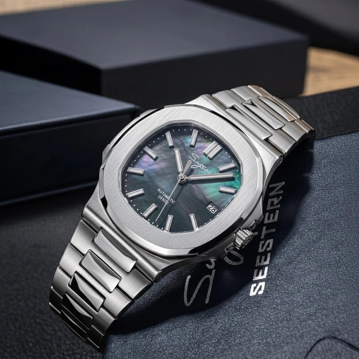 Sugess Men's Watch Automatic Mechanical Wristwatch Miyota 9015 Movement MOP Dial Luminous Waterproof 5bar Bracelet Luxury S466