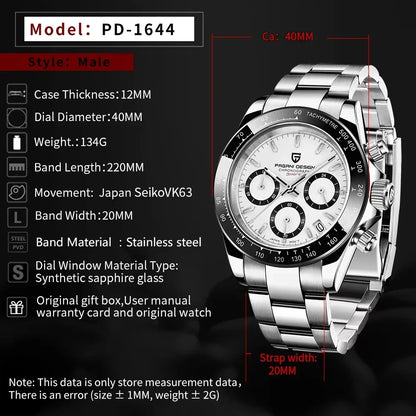 Novo PAGANI DESIGN PD1644 Relógio de Luxo para Homem em Quartzo com Data Automática, Cronógrafo Desportivo de Pulso, Impermeável 100m, Presente para Homem
