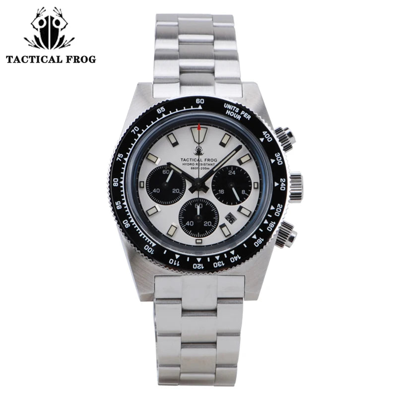 Relógio cronógrafo masculino Tactical Frog de 41mm, movimento Solar Quartz VS75, resistente à água, safira, luminosidade verde C3, relógio de pulso de quartzo
