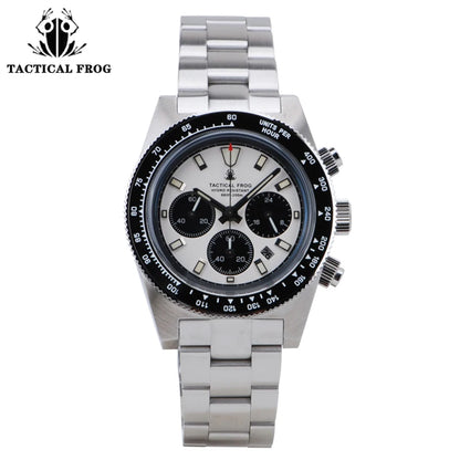 Relógio cronógrafo masculino Tactical Frog de 41mm, movimento Solar Quartz VS75, resistente à água, safira, luminosidade verde C3, relógio de pulso de quartzo