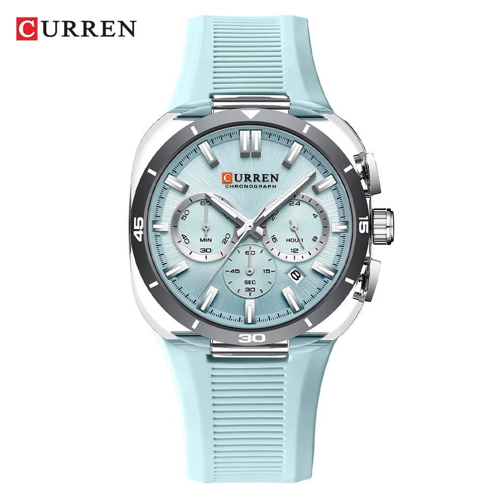 Orologio da uomo CURREN – Nuovo modello di lusso al quarzo, cinturino in silicone, stile sportivo, multifunzione, impermeabile, luminescente, con datario e cronometro.
