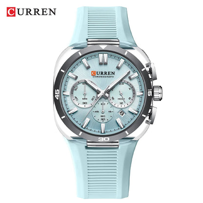 Orologio da uomo CURREN – Nuovo modello di lusso al quarzo, cinturino in silicone, stile sportivo, multifunzione, impermeabile, luminescente, con datario e cronometro.