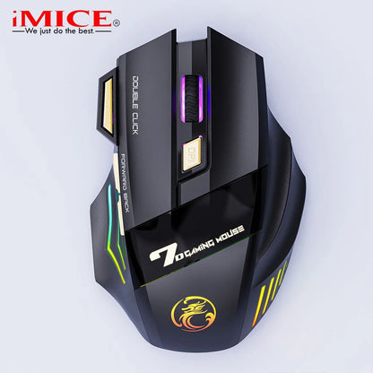 Wireless Rechargeable Gaming Mouse RGB Optical Mouse with 7 Buttons, Adjustable 3200 DPI, 2.4GHz Wireless Computer Mouse for PC & Laptop