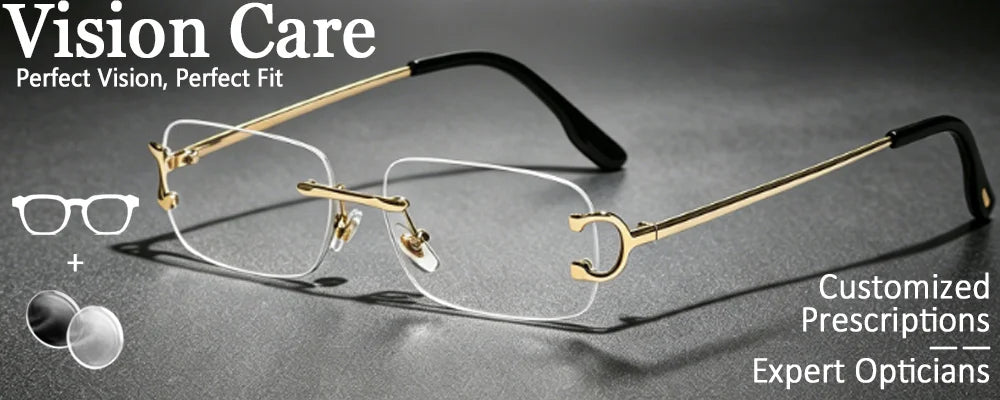 HBK Retro Rimless Sunglasses For Women Men Small Square Gold Frame Brand Design Tea Shades Rectangle UV400 Zonnebril Eyewear