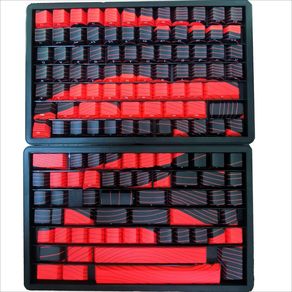Contour Black and Red Side Engraved Translucent Keycaps PBT 128 Key Cherry Keycaps Suitable for Wooting Mechanical Keyboards
