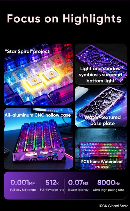 IROK MG63 Hollow Aluminium Gaming Magnetic Mechanical Keyboard 60% RT0.001mm 8KHz 0.07ms 512K RGB Hot Swap Wired Gamer Keyboard
