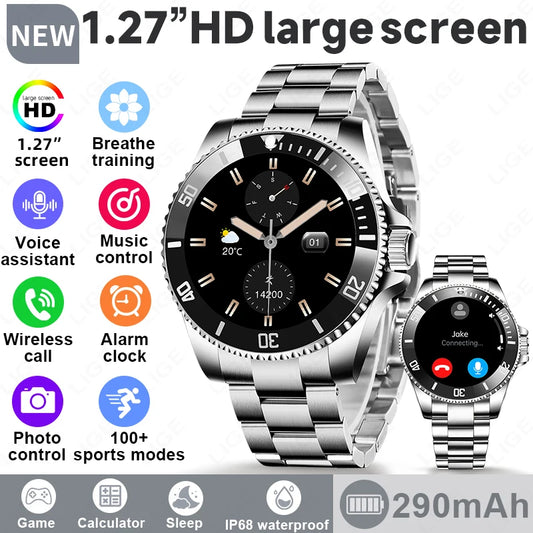 LIGE 2026 Business Smart Watch Men IP68 Waterproof Bluetooth call Sport Men Watches 1.27"HD Screen Health Monitor New Smartwatch