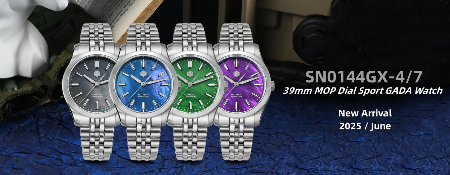San Martin 39mm Miyota 90S5 Enamel Dial GADA Wristwatch Automatic Mechanical Sapphire BGW-X1 10Bar 5-Link Bracelet  SN0144CG-7