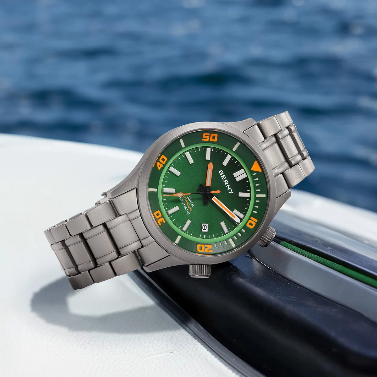 BERNY Automatic Full Titanium Diver Watch For Men Supper Luminous Sappire AR Coated Miyota 8215 Dual Crown Mechanical Dive Watch