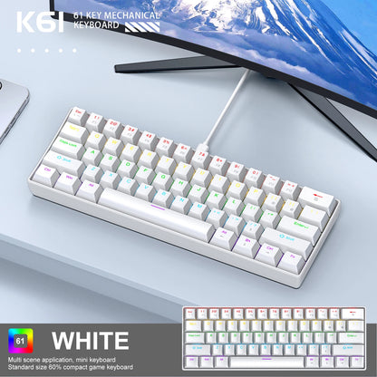 61 Keys RGB Mechanical Keyboard Wired K61 Mini Keyboard 60% Portable Black,White, Red/Blue Switch for Gaming\Work