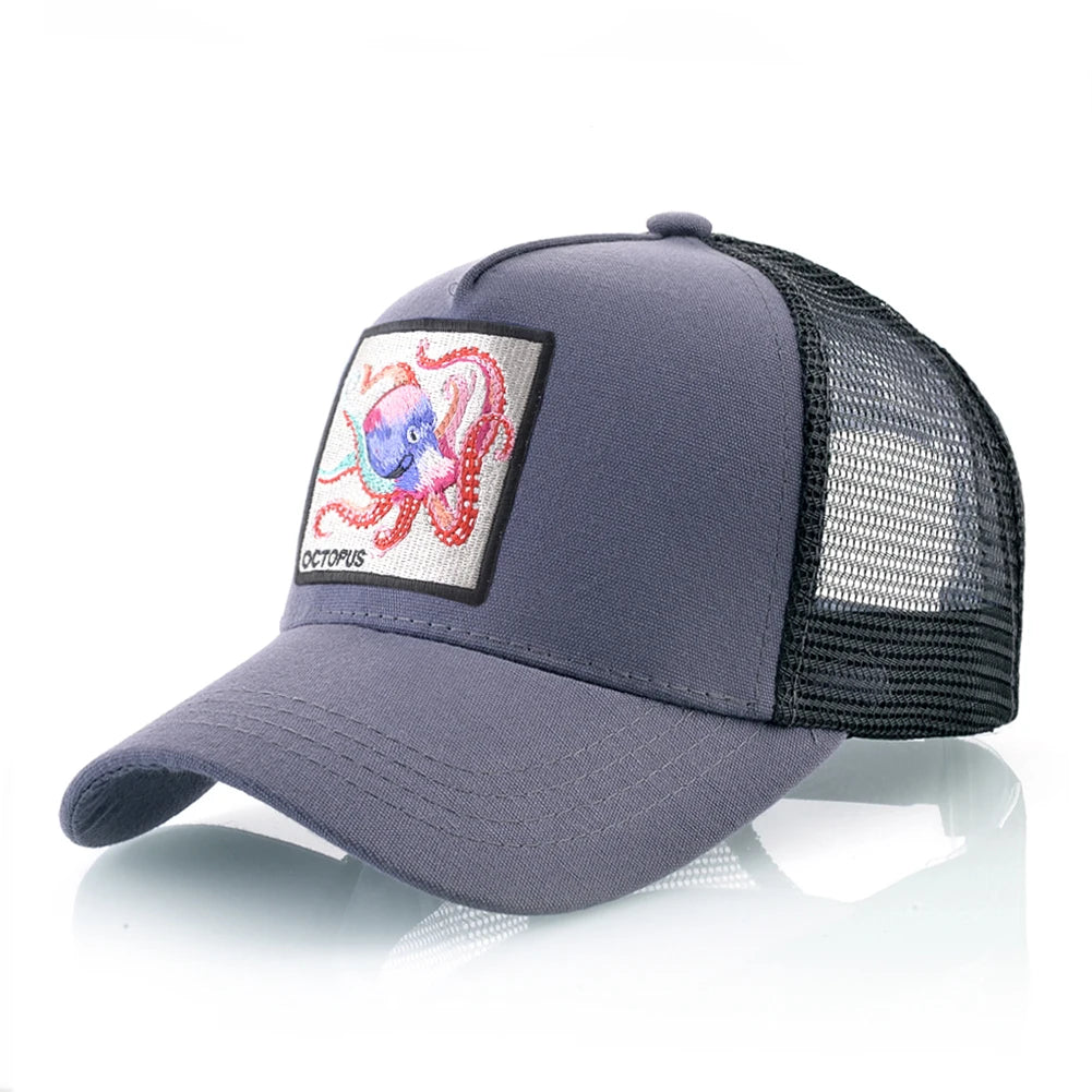 Casquette de baseball unisexe avec écusson pieuvre pour hommes et femmes – Casquettes trucker à fermeture à pression quatre saisons – Casquette de sport décontractée et respirante pour les activités de plein air