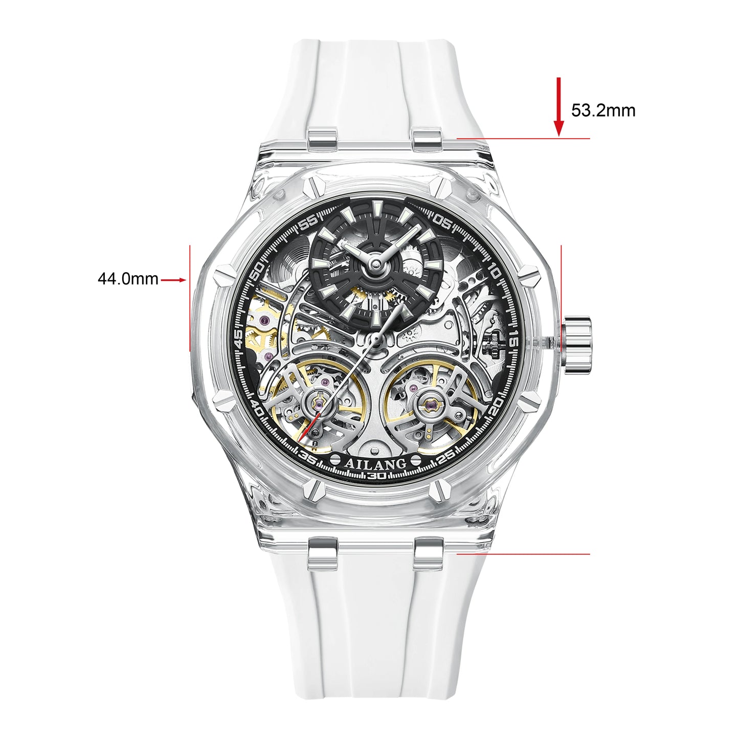 White Double Tourbillon Men Watches Luxury Automatic Mechanical Watch Rubber Sports Casual Sports Military Waterproof Clock