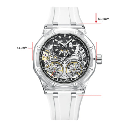 White Double Tourbillon Men Watches Luxury Automatic Mechanical Watch Rubber Sports Casual Sports Military Waterproof Clock