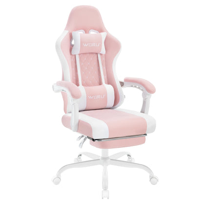 WOLTU snurrbar datorstol med massagefunktion, ergonomisk kontorsstol med kudde och fotstöd, höjdjusterbar gamingstol