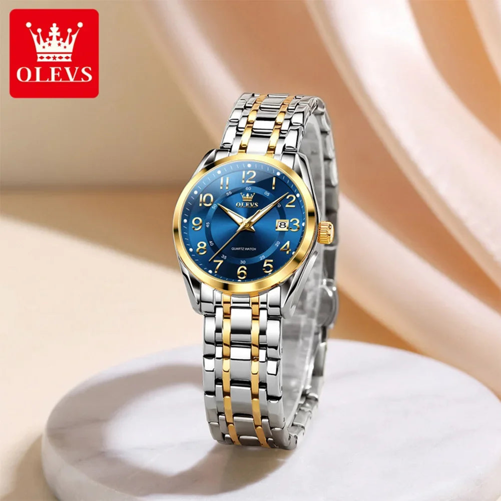 OLEVS Luxury Fashionable Ladies Quartz Watch Waterproof Wristwatch with Arabic Numerals Date Feature And Set Bracelet for Women