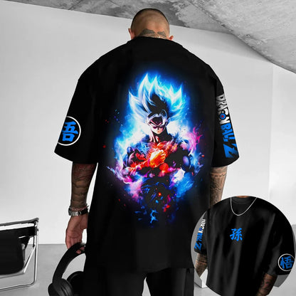 Dragon Ball Z Son Goku All Forms Broly Blue Aura Group Print Kids Oversized T-Shirt Men's Anime Streetwear Anime Tee For Fans