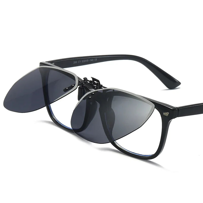 KLASSNUM Men Polarized Clip On Sunglasses Women Flip Up Sunglasses Square Cut Edge Lenses Driving Night Vision Fishing Goggle