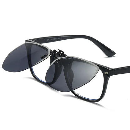 KLASSNUM Men Polarized Clip On Sunglasses Women Flip Up Sunglasses Square Cut Edge Lenses Driving Night Vision Fishing Goggle