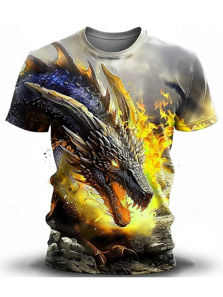 2024 Summer Street Style Fashion Men's T-shirt Urban Everyday Casual Short-sleeved Top 3D Dragon Print Men's Outdoor T-shirt