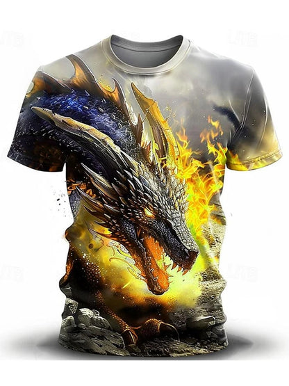 2024 Summer Street Style Fashion Men's T-shirt Urban Everyday Casual Short-sleeved Top 3D Dragon Print Men's Outdoor T-shirt