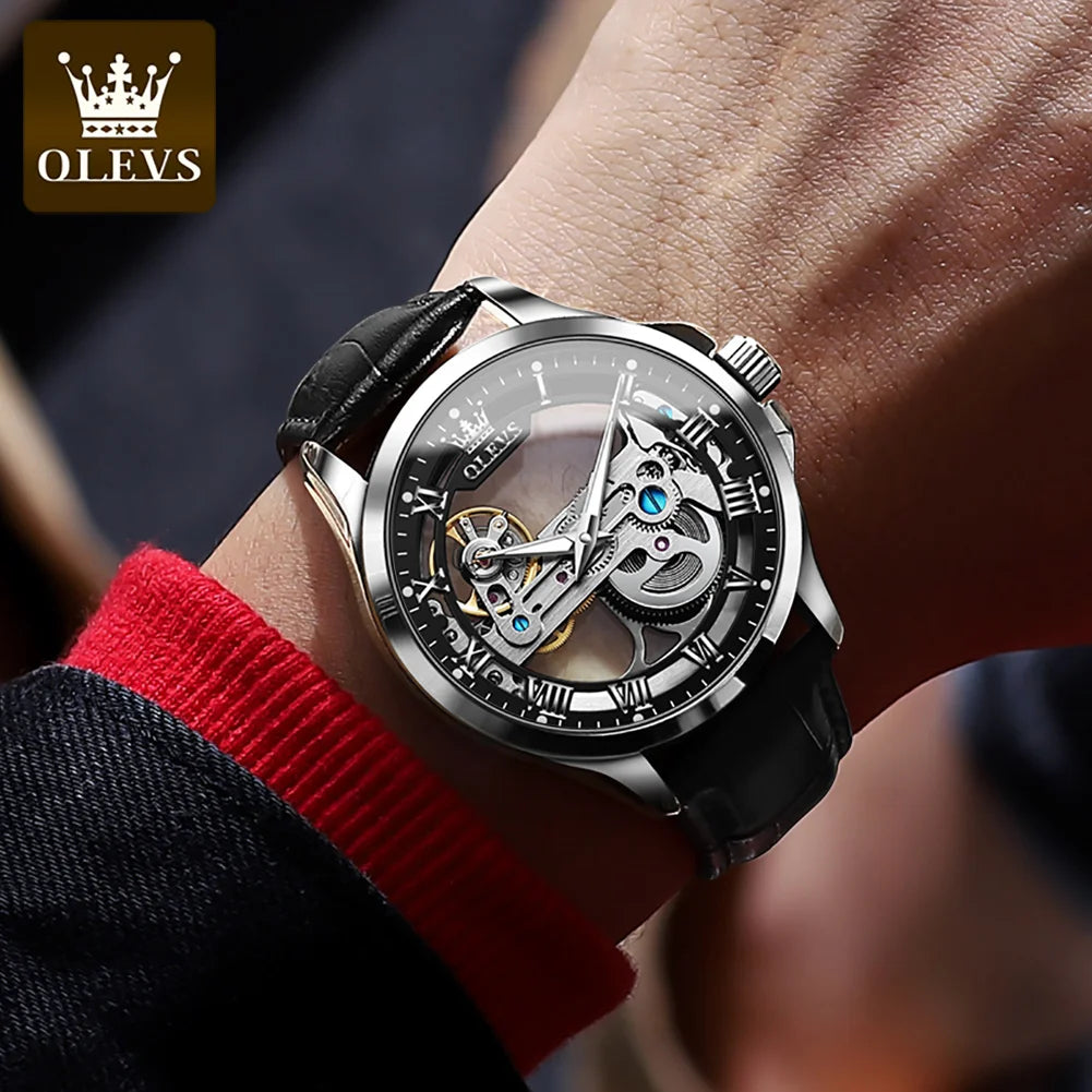 OLEVS 6661 Automatic Watch For Men Skeleton Original Mechanical Movement Men's Wristwatch Waterproof Luminous Sport Men's Watches