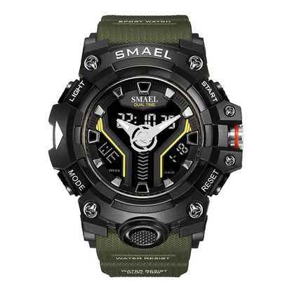 SMAEL 8075 Men's Analog Digital Dual Display Sport Watch - 50M Waterproof LED Backlight Dual Time Alarm Chronograph Stopwatch