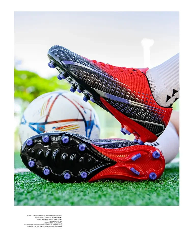 High Top Waterproof Football Boots Men Anti Slip Durable Spikes Design Breathable Lining Outdoor Grass Court Professional Soccer