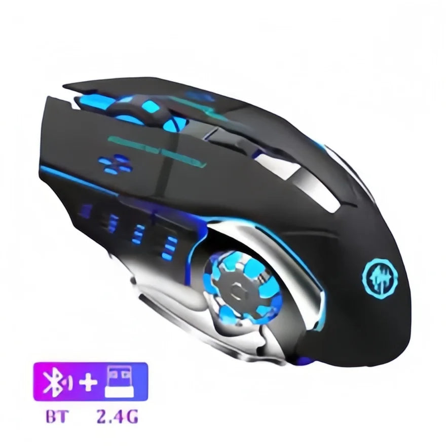 Újratölthető vezeték nélküli gaming egér – csendes Bluetooth/USB, RGB háttérvilágítás, e-sporthoz PC-re