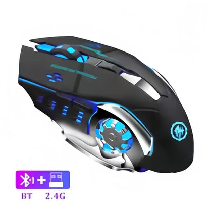 Újratölthető vezeték nélküli gaming egér – csendes Bluetooth/USB, RGB háttérvilágítás, e-sporthoz PC-re