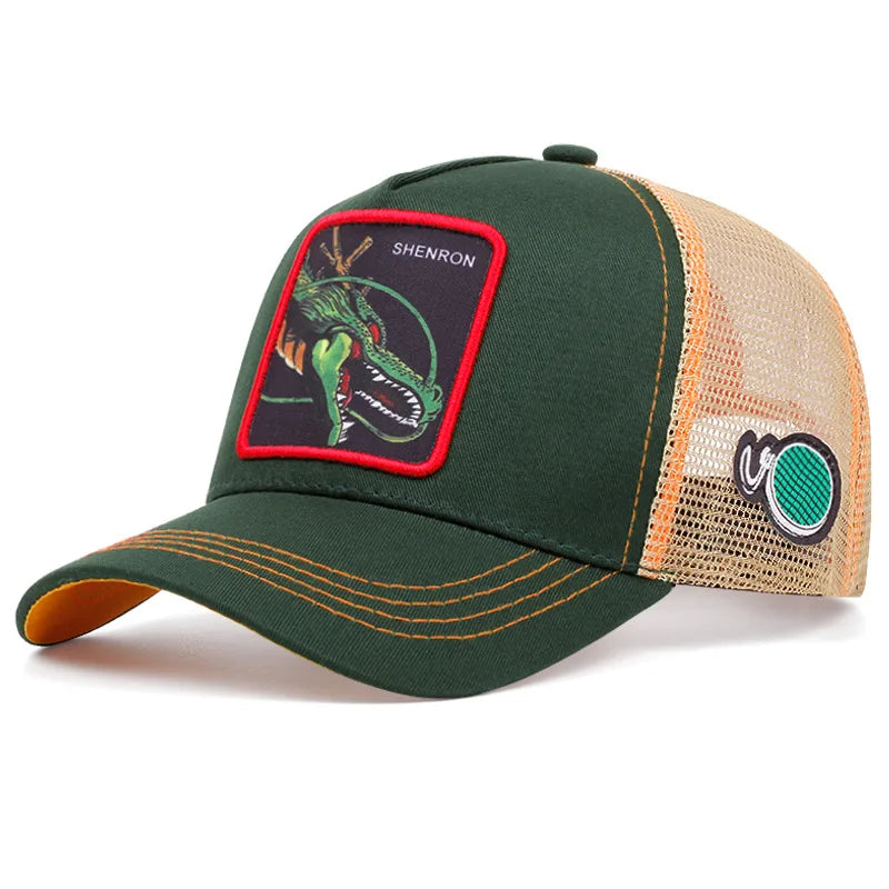 Casquette Dragon Ball Son Goku pour l'été : casquette de voyage à visière, pour homme, brodée, style hip-hop, visière pare-soleil, casquette trucker ajustable en maille