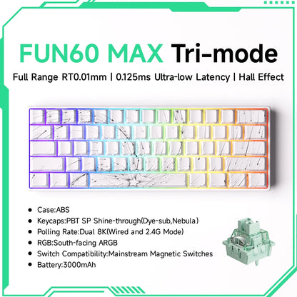 MONSGEEK FUN60 Pro & Max HE Magnetic Gaming Keyboard, 60% Wireless Mechanical Keyboard with 0.01mm Rapid Trigger, 8K Polling Rate, ARGB and Tri-Mode Connectivity