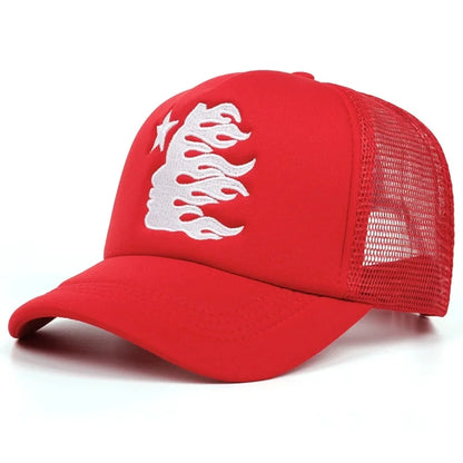 Summer Embroidered Side Face Pentagram Men's and Women's Baseball Hats Outdoor Breathable Sunshade Mesh Hats Truck Driver Hats