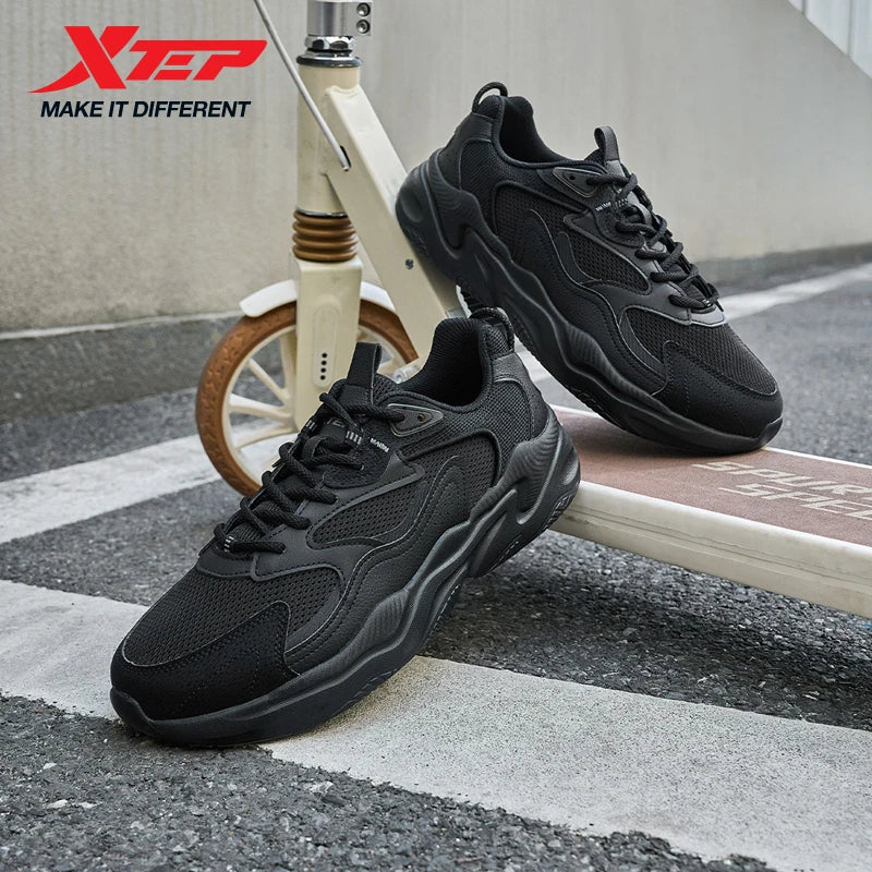 Xtep Casual Shoes For Men Breathable Thick Sole Heightened Lightweight Strong Wrapping Street Style Sports Shoes 977319320047