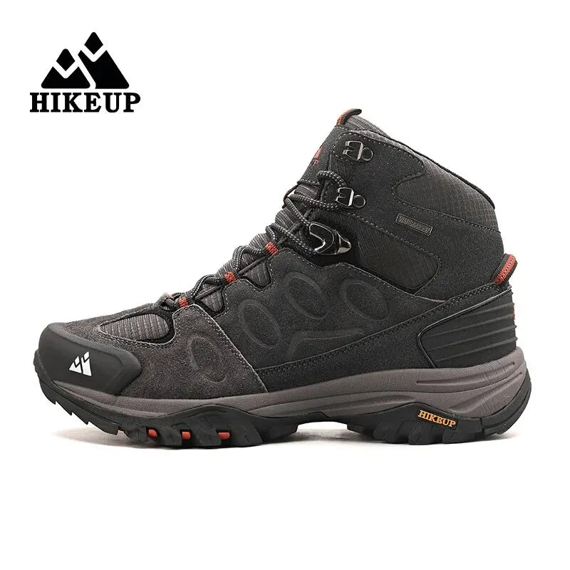 HIKEUP High-Top Herren-Wanderstiefel Winter Outdoor Schuhe Schnürung Rutschfeste Sportliche Freizeit-Trekkingstiefel Herren Wildleder Warme Schuhe
