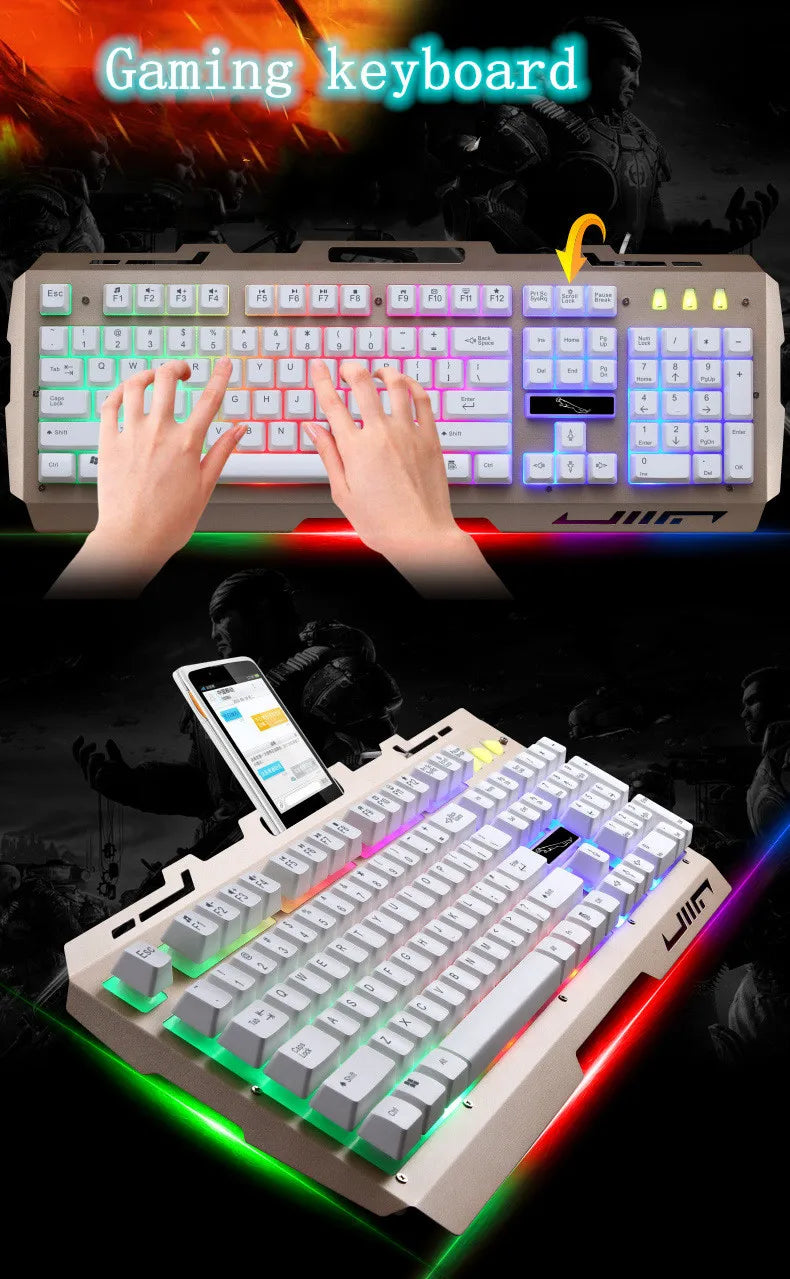 USB Keyboard G700 Waterproof Business Personality Mechanical Feel Metal Glow Mobile Phone Stand Gaming Keyboard