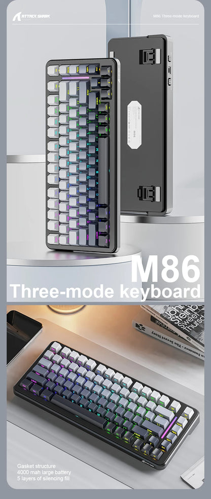 Attack Shark M86 Wireless Mechanical Keyboard 75% Compact RGB Backlit Hot-Swappable Side-Printed PBT Keycaps Tri-Mode 4000mAh