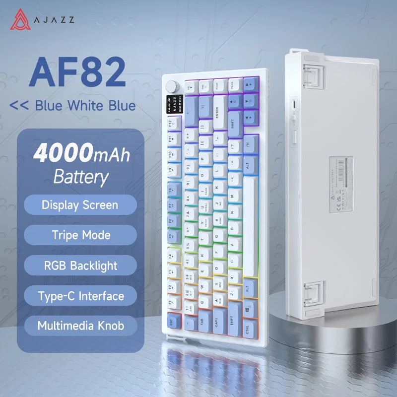 Ajazz AF82 Series 75% Layout Wireless Keyboard with 4000mAh Battery Low Profile Keys Bluetooth Tri-Mode Connectivity  RGB