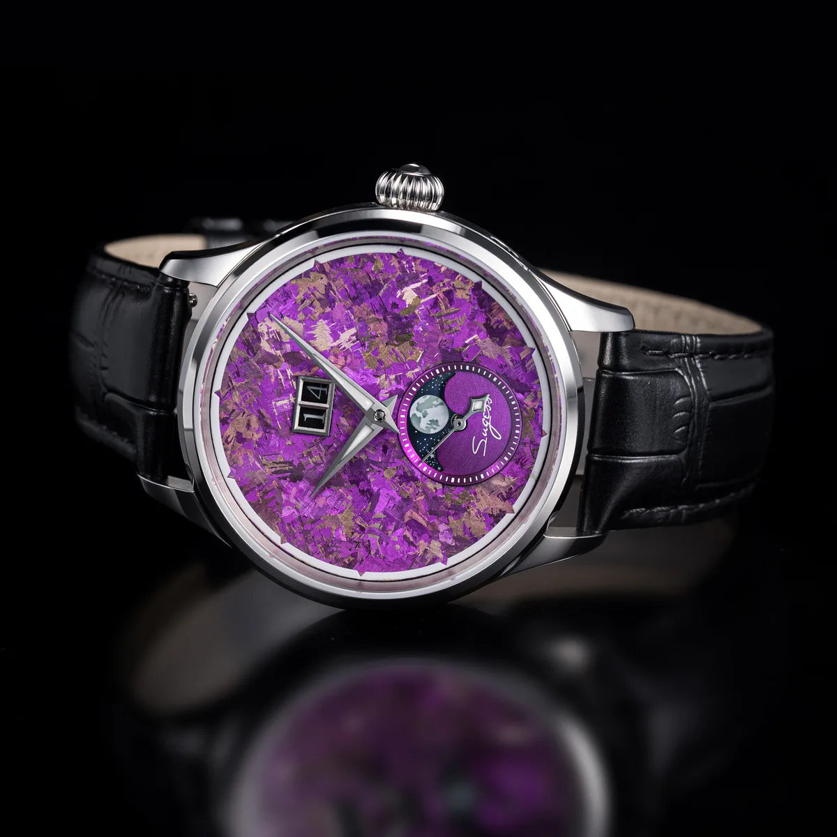 Sugess Watch of Men Moonphase ST2528 Movement Automatic Mechanical Wristwatches Waterproof Sapphire Crystal Titanium Dial S401